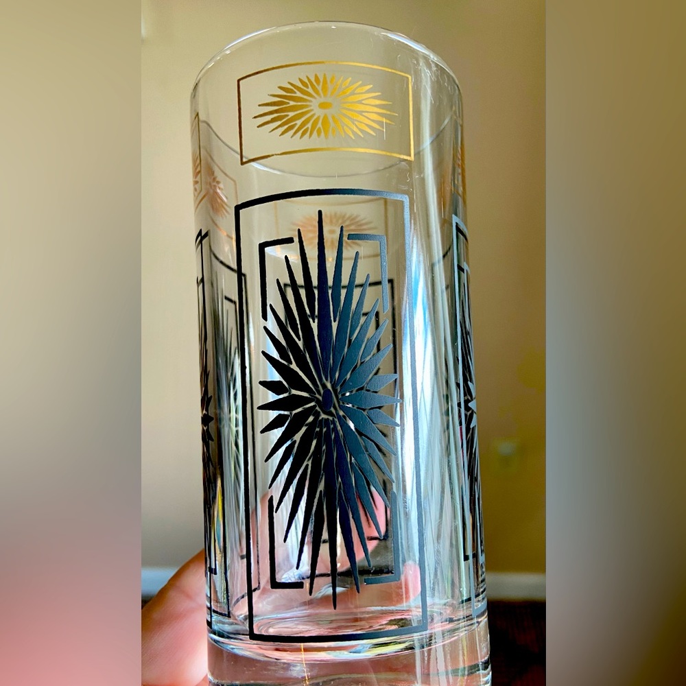 MCM Atomic Starburst Black and Gold Tall Glasses